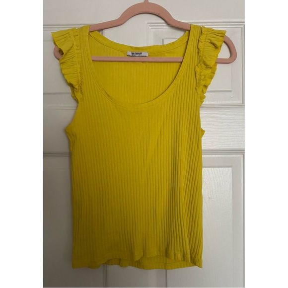 Zara Yellow Ruffle Sleeve Ribbed Top - Picture 2 of 6